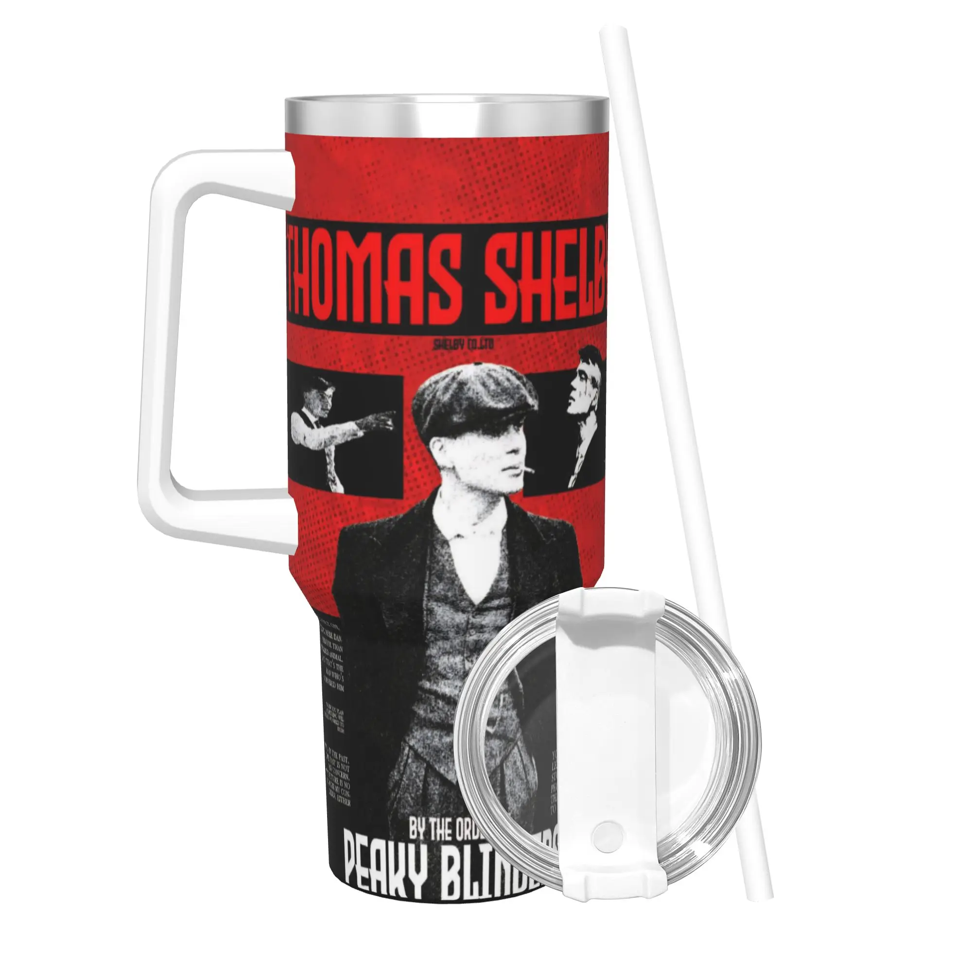 Vaso Térmico Aislado Tommy Shelby Peaky Blinders con Pajitas, Taza Térmica de Acero Inoxidable de Doble Pared para Bebidas Frías y Calientes, 40oz