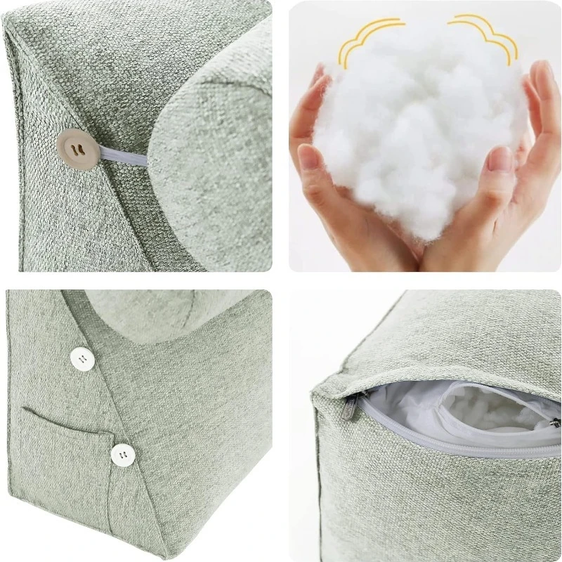 Spring Faux Linen Triangle Backrest Memory Foam Wedge Pillow Soft Breathable Lumbar Support Cushion for Office Chair Sofa Floor