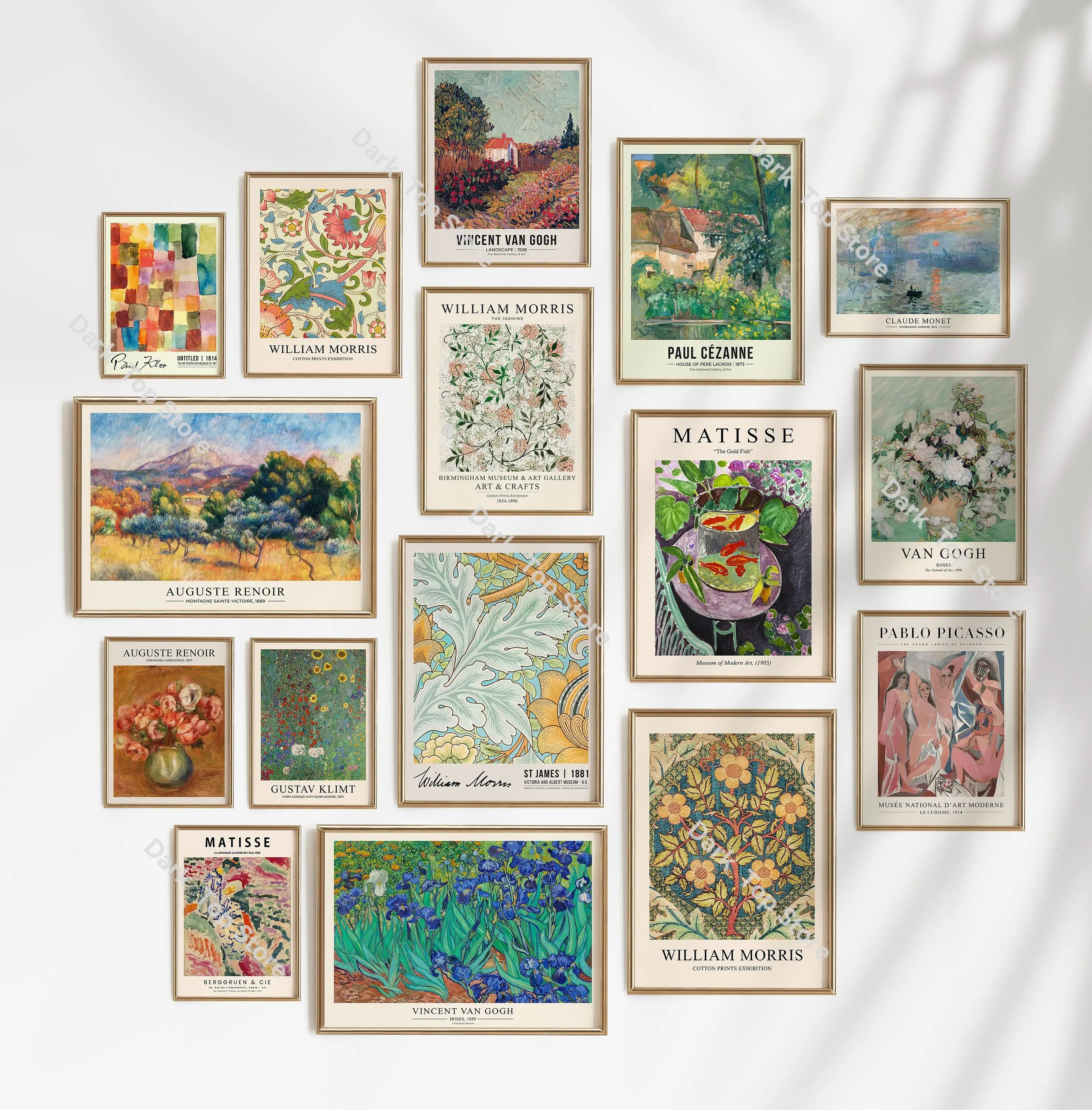 Galería eclética, artes de pared, galería maximalista Vintage verde, impresiones de pared, decoración del hogar, impresión Matisse Morris Renoir Van Gogh, arte de pared