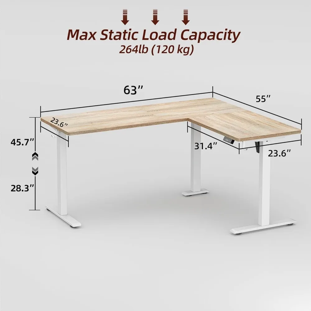 L Shaped Standing Desk Adjustable Height, Electric Corner Standing Desk, 63 x 55 inch Sit Stand Computer Table with Splic