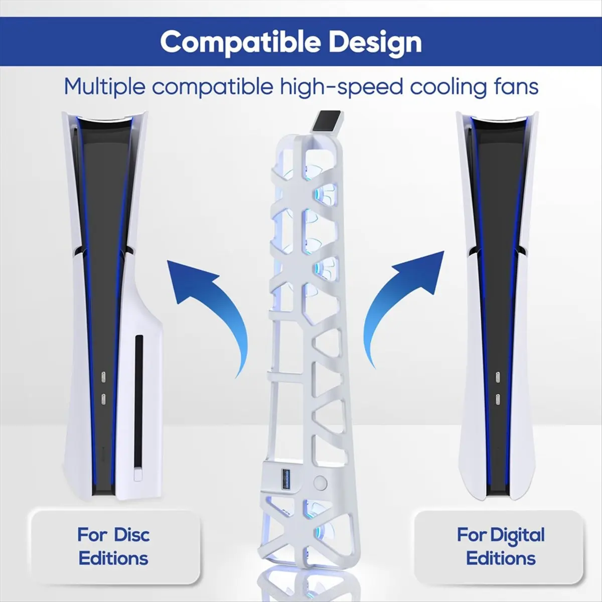 SCLS Cooling Fan for Slim Console, Quiet Cooling System with Memory Function and LED Light, Cooler Accessories -White