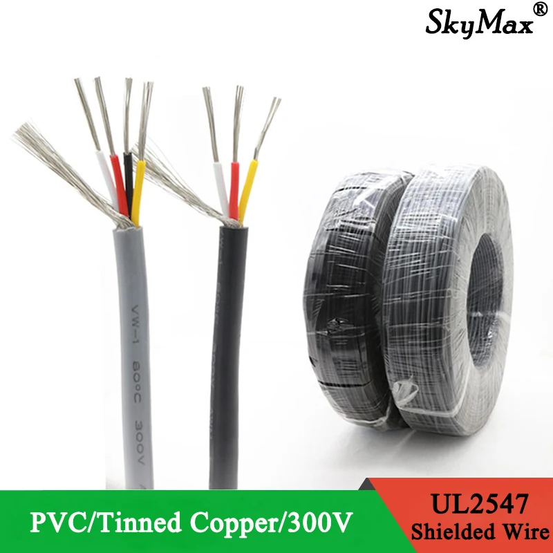 5/10m UL2547 Shielded Wire 30 28 26 24 22 20 18 AWG Channel Audio 2 3 4 5 6 7 8 Cores Headphone Control Copper Signal Cable