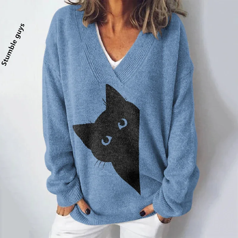 المرأة الخريف الشتاء عيد الميلاد سترة الموضة عادية الأوروبية الأمريكية الدافئة الغزلان الكلب ثلج طباعة Y2K متماسكة الأعلى #5