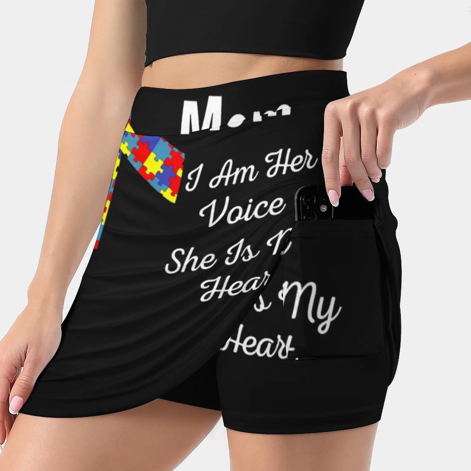 Autism Mom I Am Her Voice She Is My Heart New Women Skirts Double-Layer Printed Short Dress Mini Sport Skirt Autism Awareness