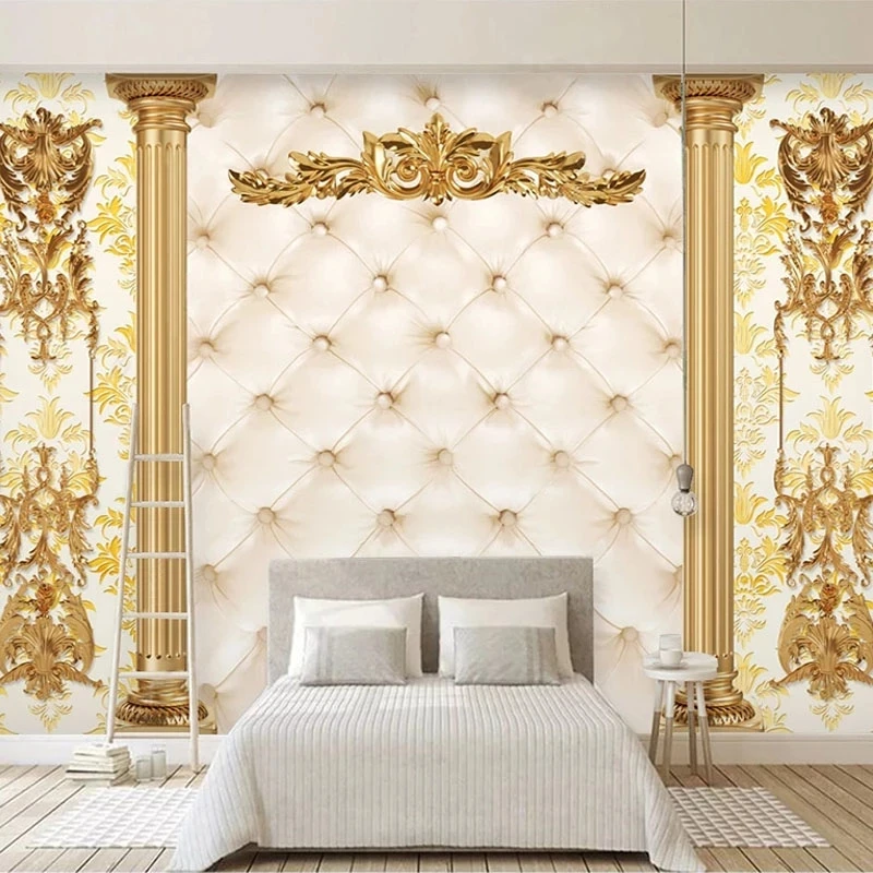 Customized 3D Mural Luxury Golden European Pattern Soft Package Wallpaper Living room sofa TV background wall bedroom restaurant