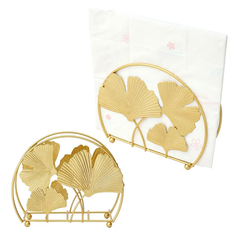 Servilletero de hojas de Ginkgo de hierro, dispensador de pañuelos de pie para mesa de comedor de Hotel y decoración de escritorio para fiesta de cocina