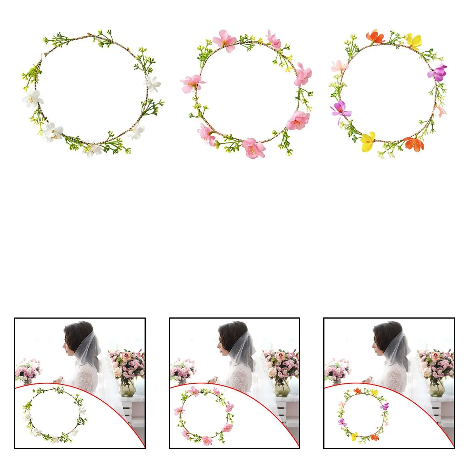 Floral Headband Rustic Bridal Bridesmaid Women Girls Hair Accessories Headpiece for Beach Party Hawaiian Wedding Ceremony