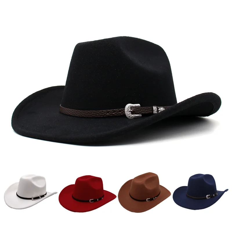 

Vintage Western Felt Cowboy Hat with Simple Belt Curved Brim Jazz Fedora for Men and Women Retro American Style Performance Hat