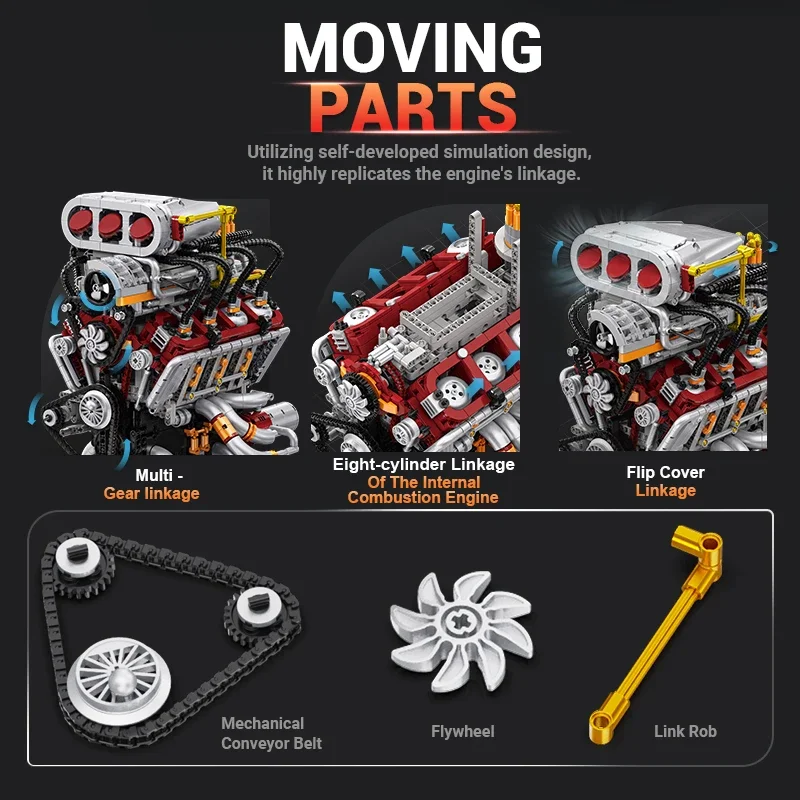2347PCS V8 Engine Model Building Blocks Sets Simulated Gearbox Piston Linkage Assembly Bricks Toys Desktop Ornament For Gifts