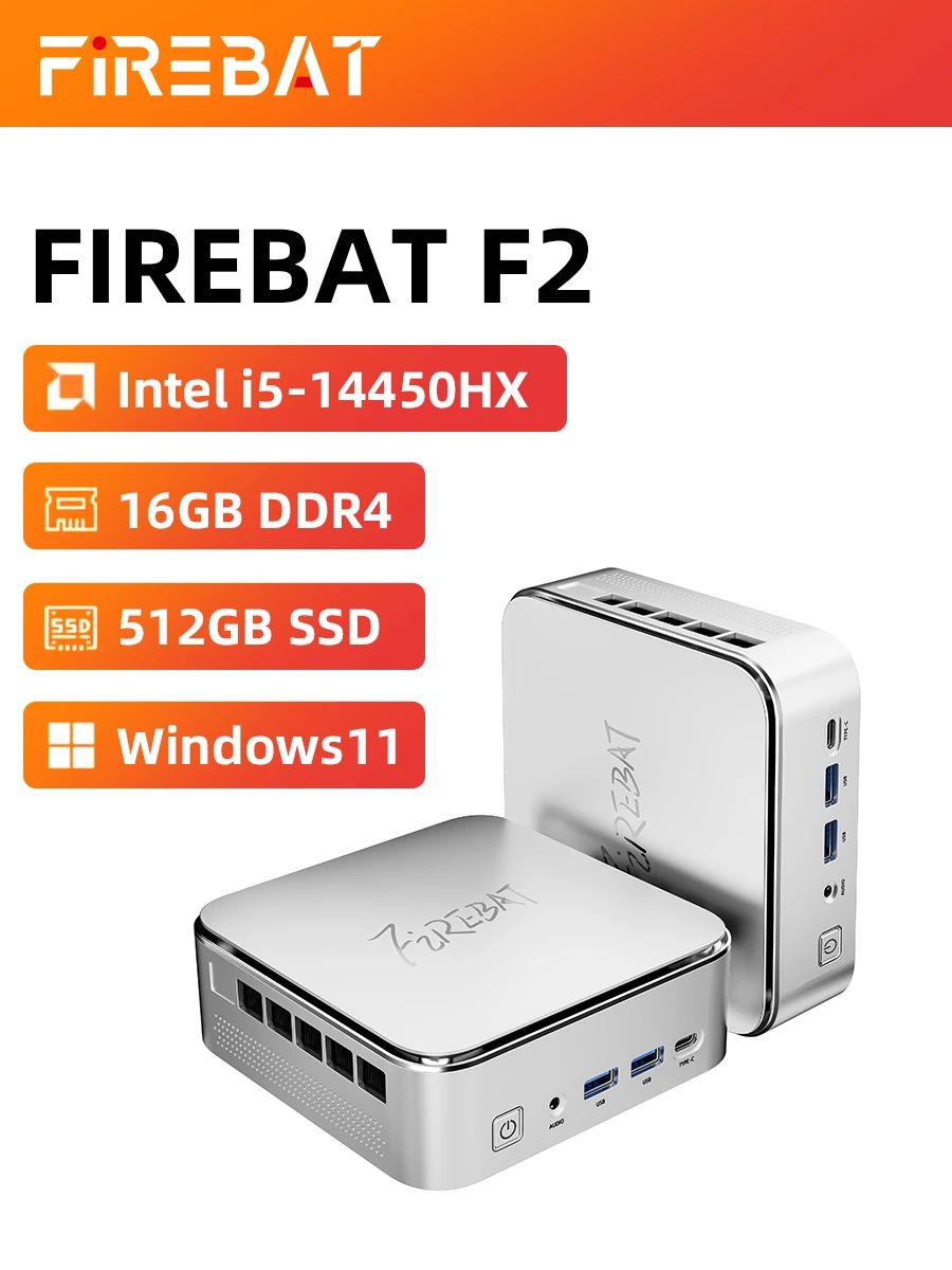 FIREBAT AK2 PLUS Mini PC Gamer Intel N100 CPU Windows 11 Mini PC Gaming DDR4 16GB RAM 512GB SSD NVME M2 WIFI5 BT4.