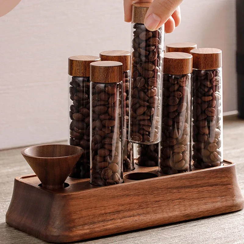 Magnetic Coffee Bean Dispensing Bottle with Glass Test Tube Display Stand Sub-Packed Storage Tubes for Espresso Accessories