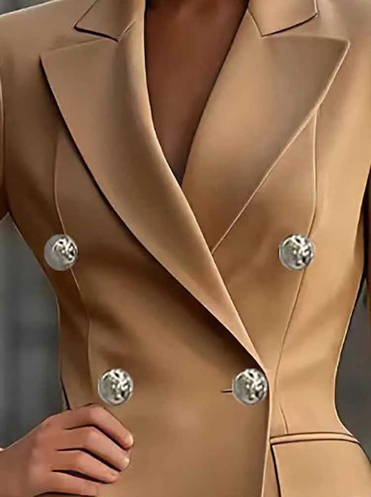 

Сексуальное платье с длинными рукавами и лацканами, модное однотонное тонкое платье миди, осень-зима, новое элегантное двубортное платье с разрезом