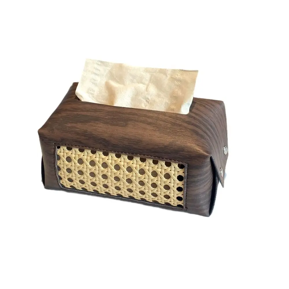 

Portable Wood Grain Tissue Case Box Waterproof Retro Style Paper Napkin Holder PU Leather Napkin Box Desktop Storage