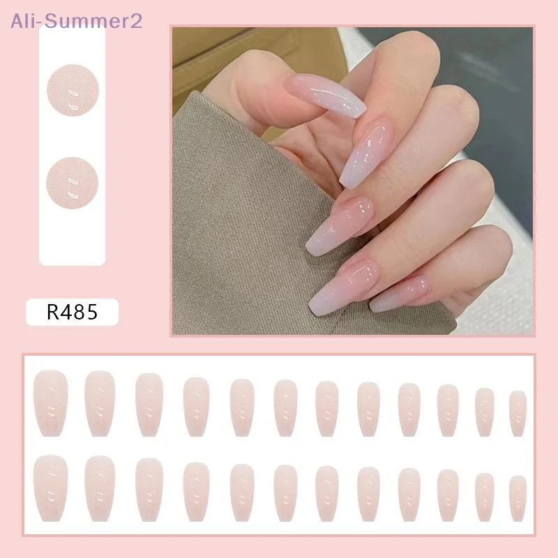 {Summer2} "Uñas postizas desmontables de cubierta completa, 24 parches de uñas artificiales coreanos a presión, puntas de uñas"