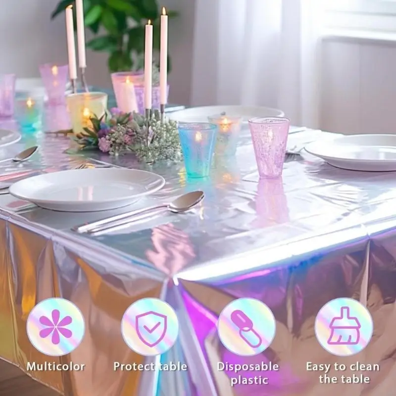 Sparklys Holographics Plastic Tablecloth Birthday Wedding Event Decoration Cover Y5GB