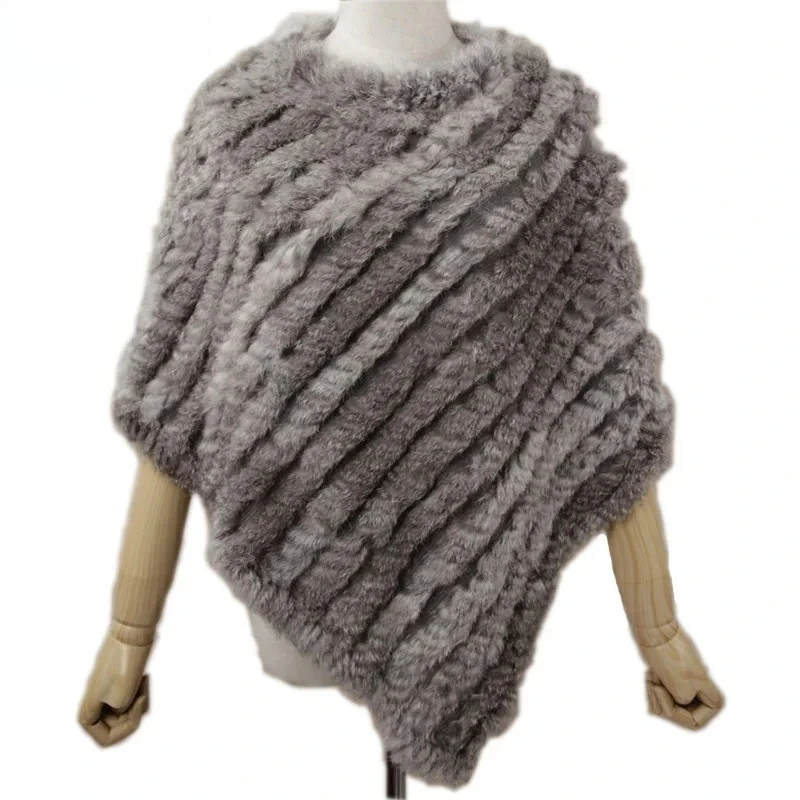 2026 Women Pullover Lady Pashmina Wrap poncho pele de coelho Autumn Real Rabbit Hot Sale Triangle Knitted