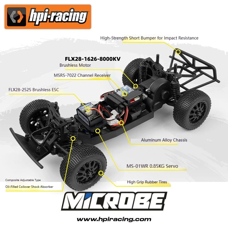 Hpi Racing Hpi Maverick 1 24 Microbe Sc Flux Brushless 2wd Remote Control Short Course Truck Aluminum Chassis High Grip Tires
