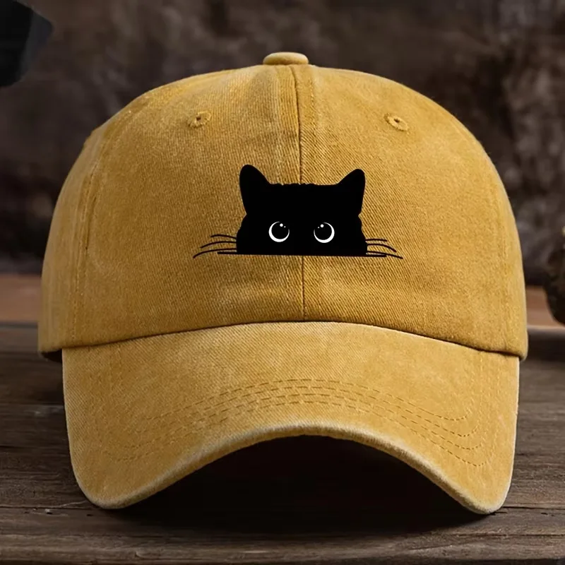 1 PC  Cute cat print adjustable baseball cap for men and women, casual wear for outdoor travel, sun shading duckbill cap