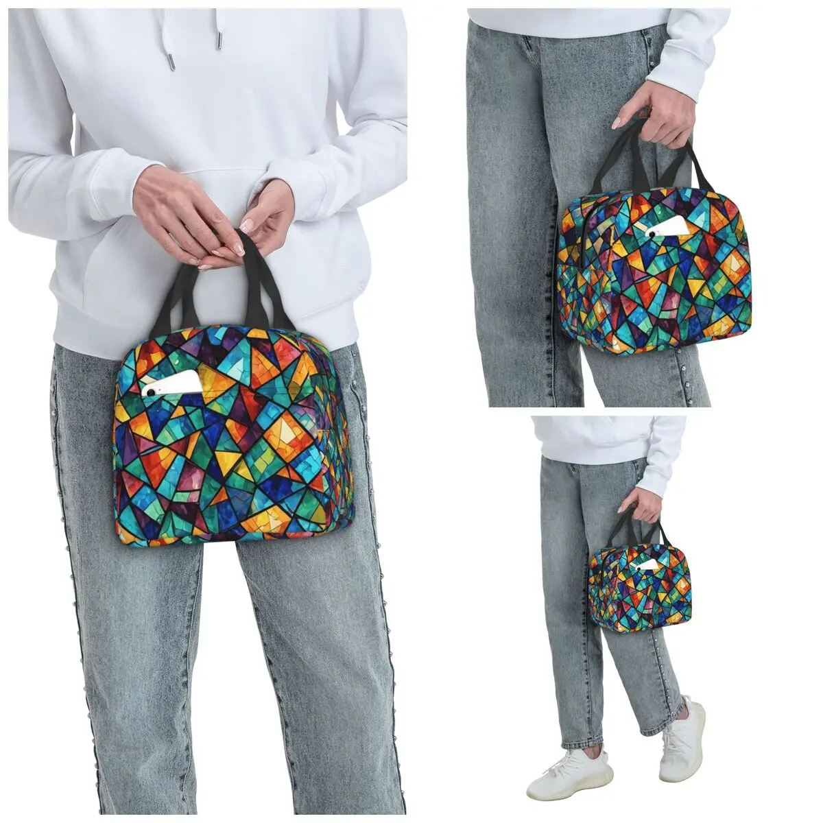Abstract Stained Glass Tree Insulated Lunch Bag for Kids School Cooler Thermal Food Box Tote Portable Lunch Boxes Container