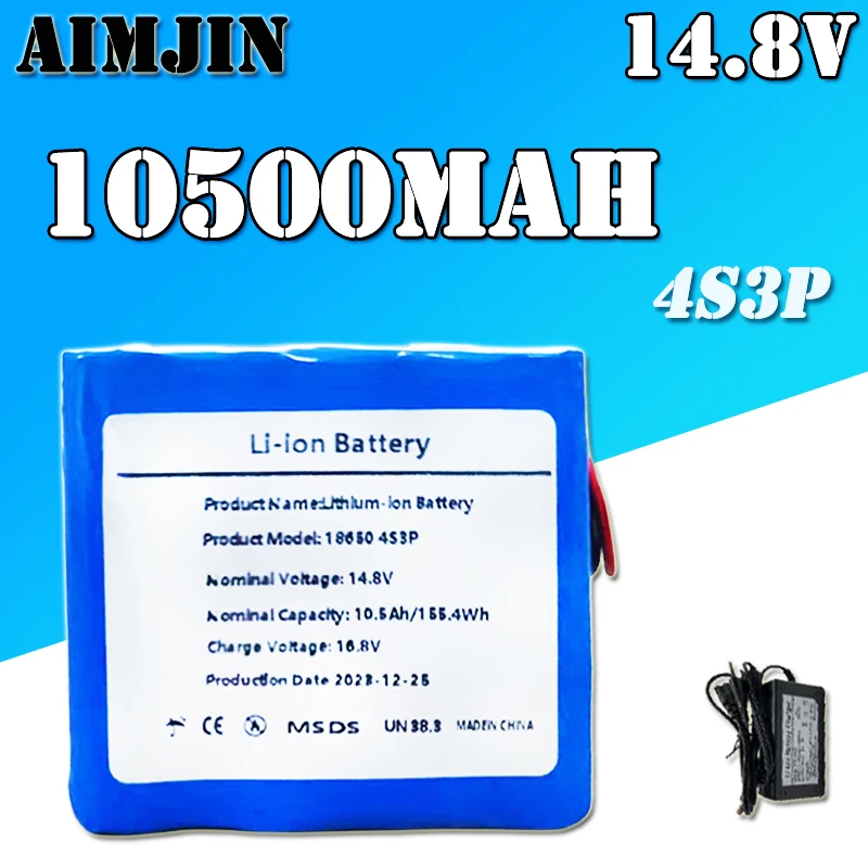 

4S3P 14.8V 10500mAh 18650 Li-iom Battery Pack with 5A BMS for Night Fishing Lamp Heater Miner's Lamp Amplifier Etc + charger