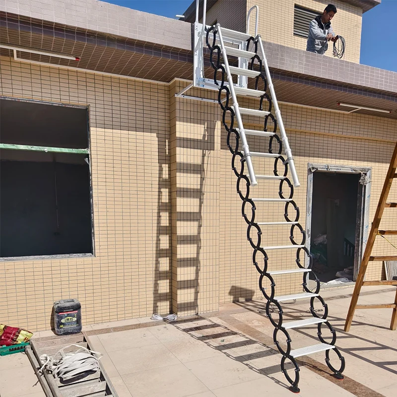 Modern Design Installation Home Indoor Lift Climbing Telescopic Attic Ladder Carbon Steel Invisible Folding L Type Staircase