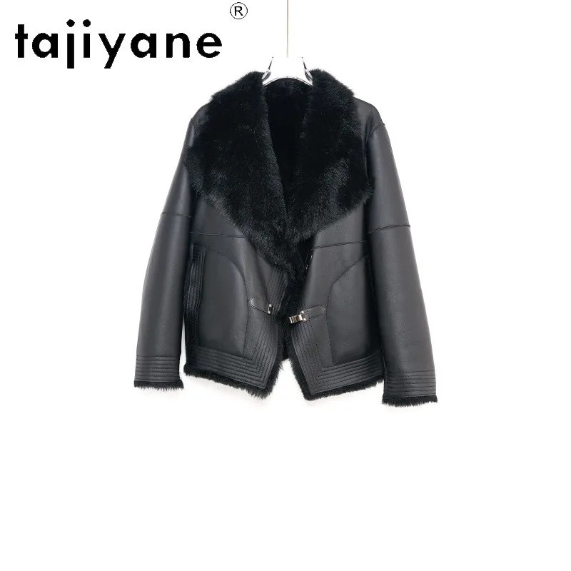 TAJIYANE Tuscan Sheep Shearling Real Fur Coat Woman Buckle Fur Jackets for Woman Clothing Lapel Women's Leather Fur Coats Шуба