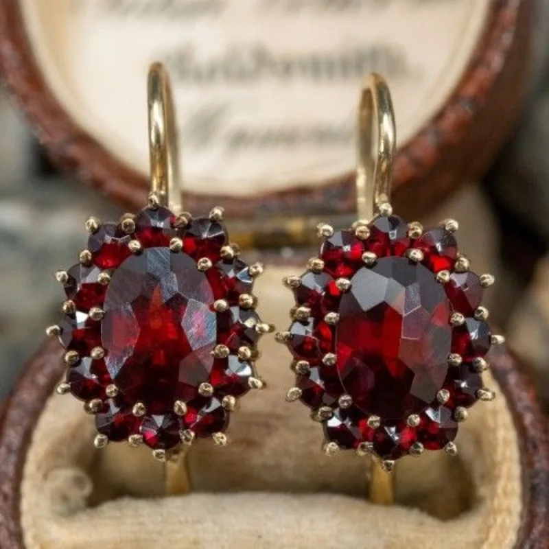 1Pair of Luxurious Red Synthetic Zircon Imitation Crystal Pendant Earring Women's Wedding Elegant Banquet Jewelry Accessory Gift
