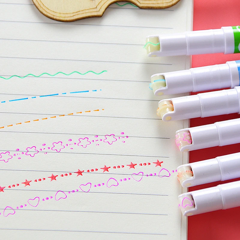 มาร์กเกอร์ลายเส้นโค้ง6สีปากกาเน้นข้อความสีพาสเทลมาร์กเกอร์วาดสำหรับวาดรูปศิลปะการวาดเส้นขยุกขยิก