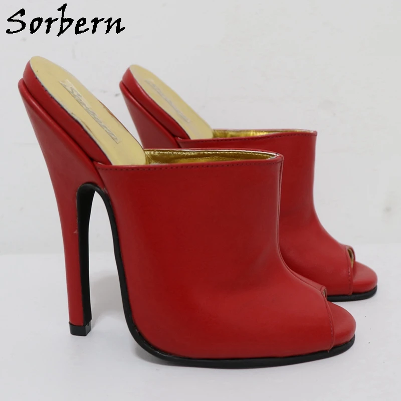 Sorbern 14Cm pantofole in vera pelle donna tacchi a spillo tacchi alti punta tonda muli aperti diapositive scarpe estive Slip On colori