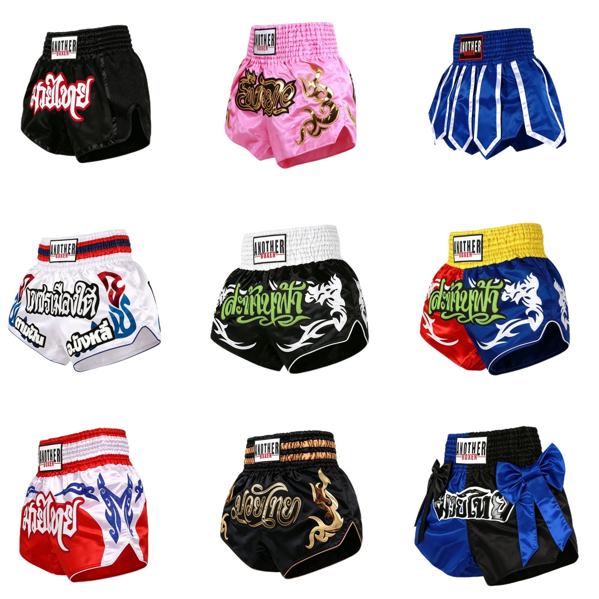 Classic Muay Thai Shorts High Grade Satin Kickboxing Trunks Adult Kids Elastic Waist Thai Boxing Shorts for Training & Fights