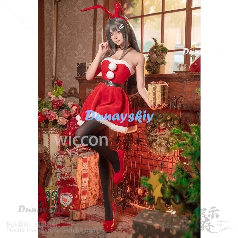 Anime Christmas Cosplay Sakurajima Mai Costume Costume Women Red Sexy Lolita Bunny Girl Rabbit Velvet Cos Woman Girls Halloween