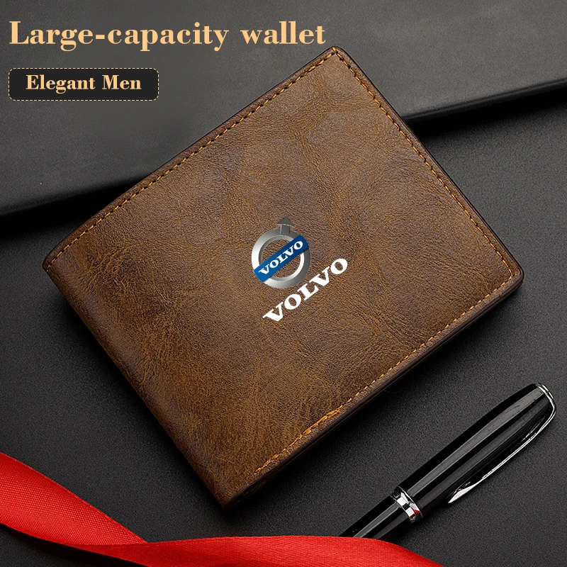 Men Wallet Car Logo Leather Coin Purse Personalised ID Card Holder For Volvo XC90 XC60 C30 T6 S60 C70 XC40 S80 S40 AWD V90 S90