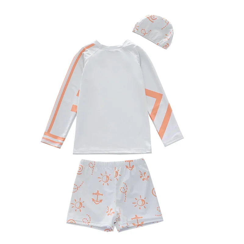 HappyFlute Boy 3 Piece Sets Ins Style Full Print Long-sleeved With Boxer Shorts  Sunscreen&bREATHABLE Swimsuit