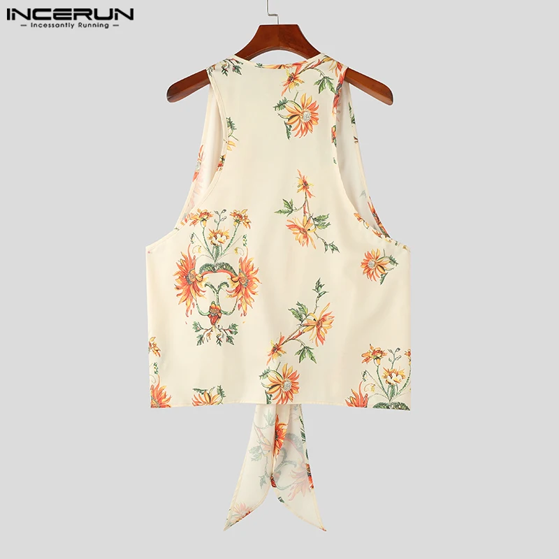 INCERUN Tops 2024 American Style Men\'s Sexy Fashion Floral Print Pattern Vests Summer Casual Hot Sale Sleeveless Tank Tops S-5XL