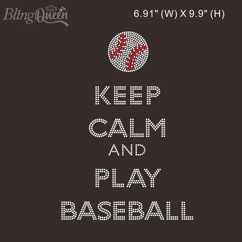 

BlingQueen-Rhinestone Transfers, Keep Calm and Play, Baseball Design, 25Pcs Lot