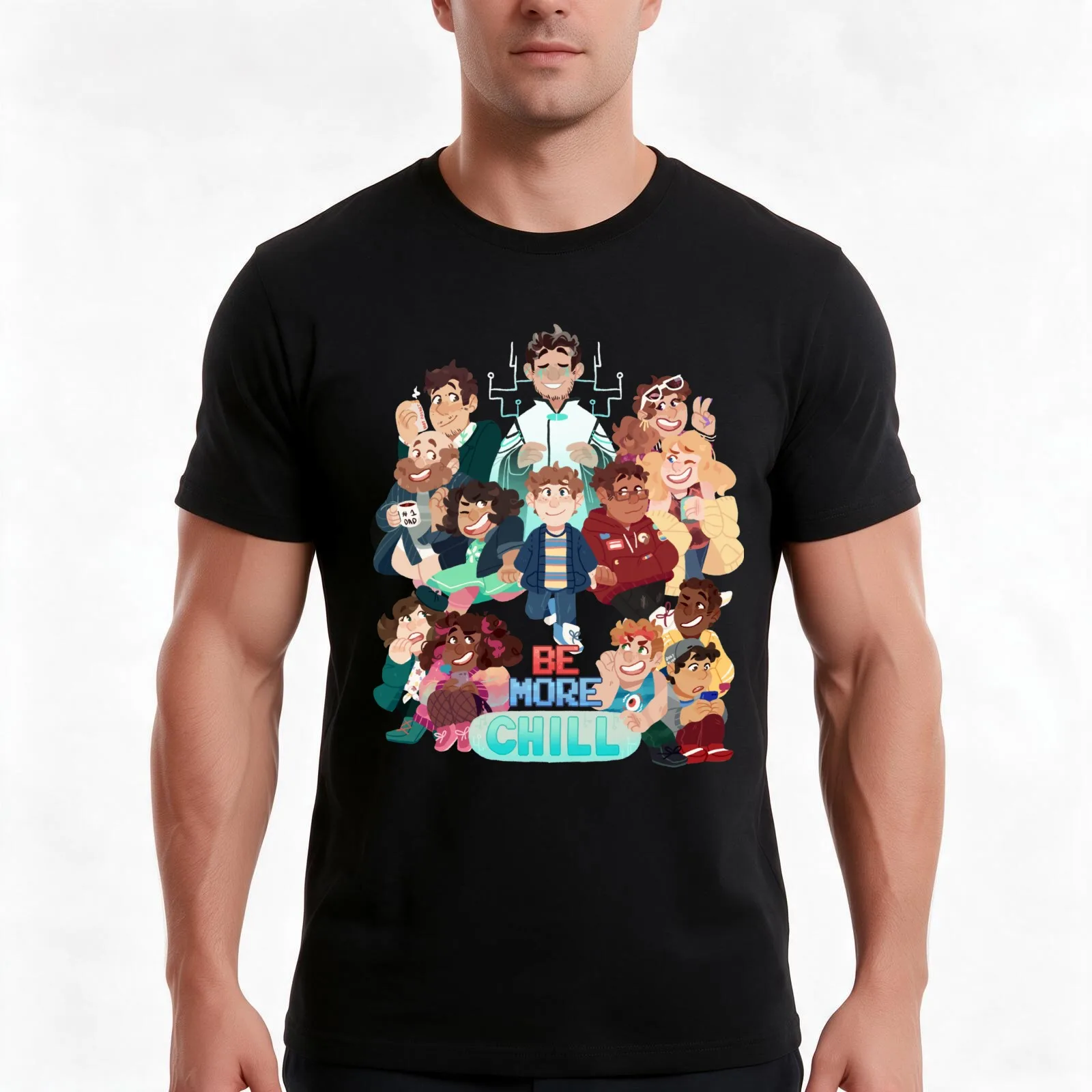 Be More Chill Broadway Cast T-Shirt, Summer Casual Cotton Tee, Oversized Streetwear Tops, Vintage Graphic Print, 100% Cotton