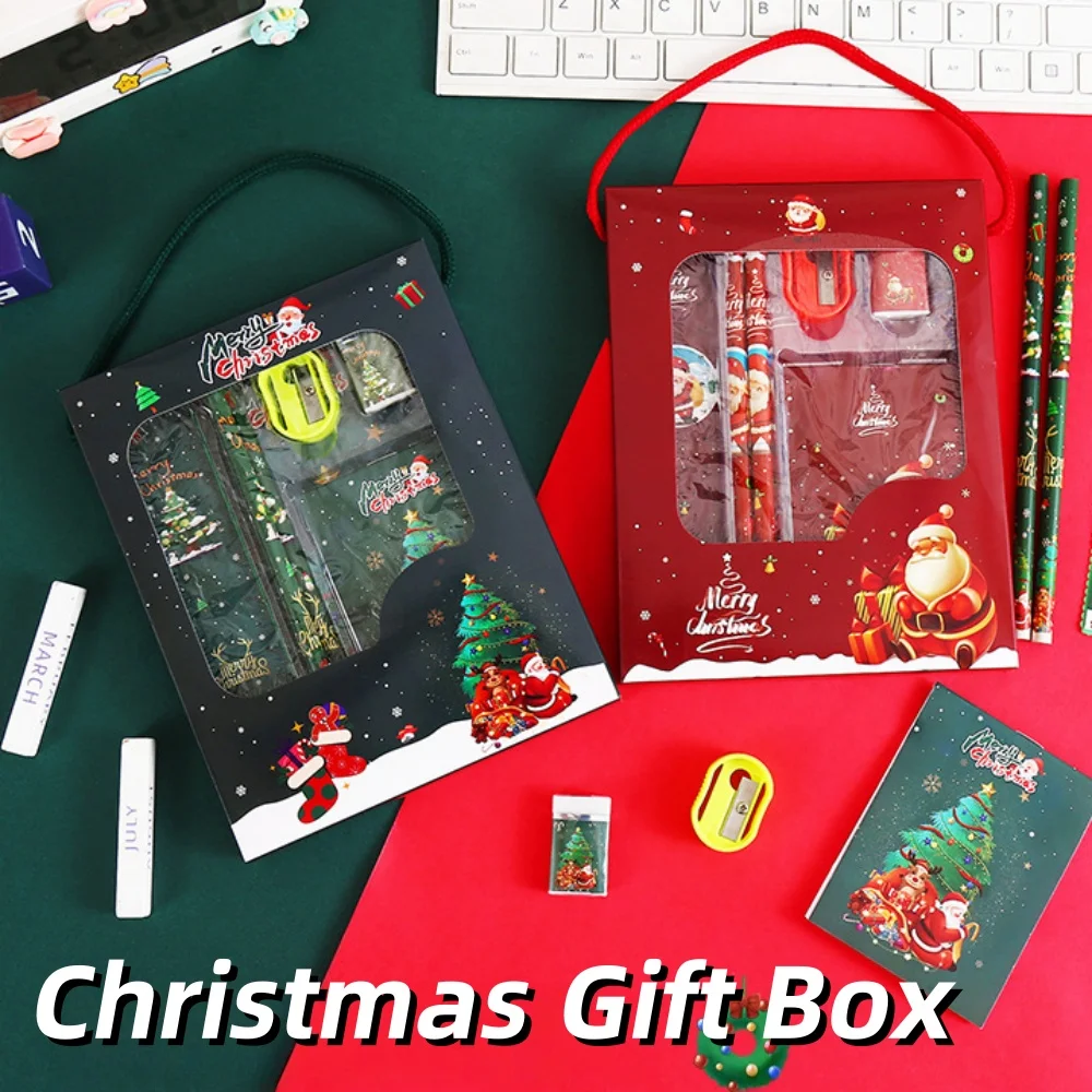 مجموعات القرطاسية للأطفال هدايا عيد الميلاد أفكار قلم رصاص، مسطرة، مفكرة، ممحاة، مبراة قلم رصاص تعلم صندوق هدايا عيد الميلاد
