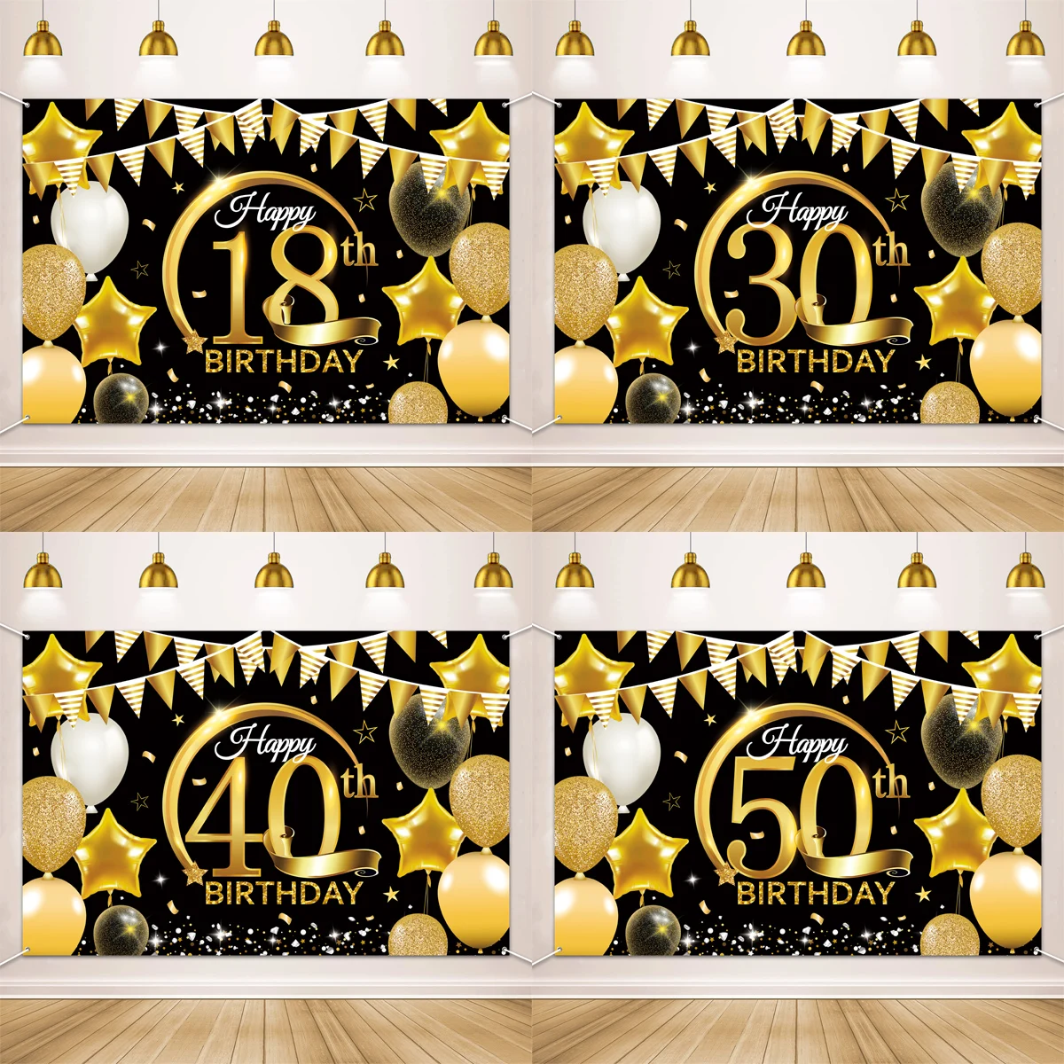 Black Gold Birthday Party Backgroud 18 30 40 50 60 Years Old Birthday Decoration Adult 30th 40th 50th Birthday Backdrop