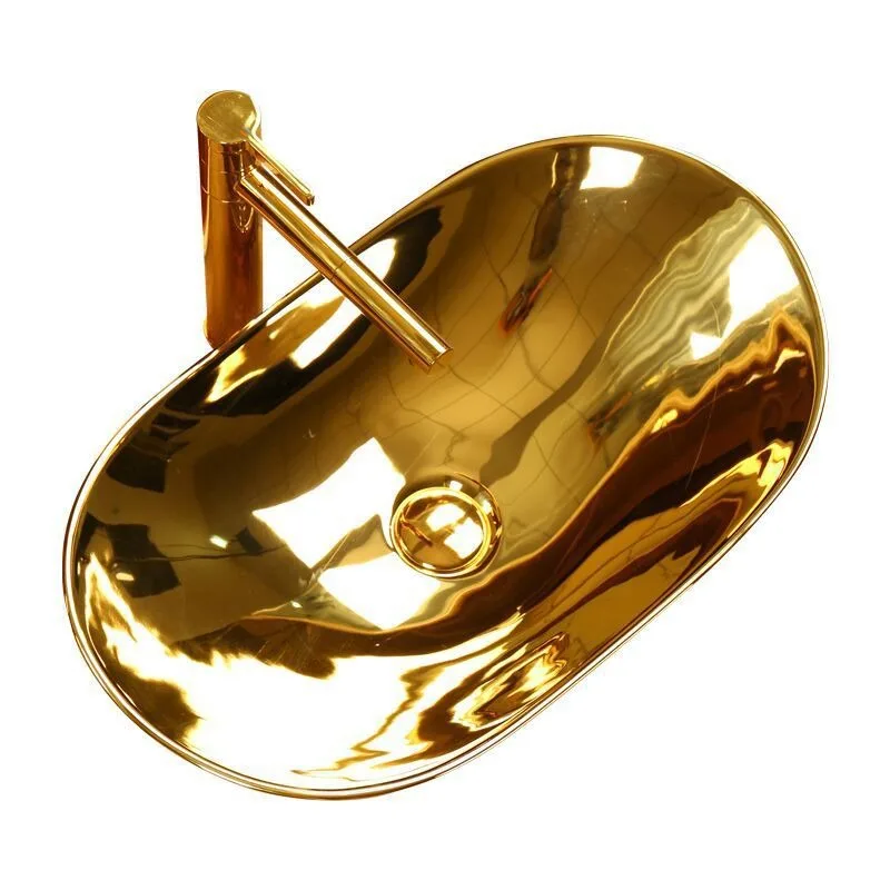 On-stage wash basin electroplated gold household wash  bathroom black wash hotel ceramic basin