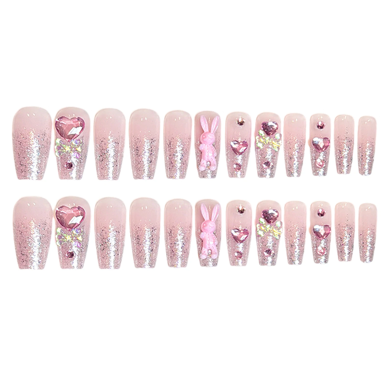 Pink Long Fake Nails with Flash Glitter Ultra-flexible Long Lasting Fake Nails for Shopping Traveling Dating