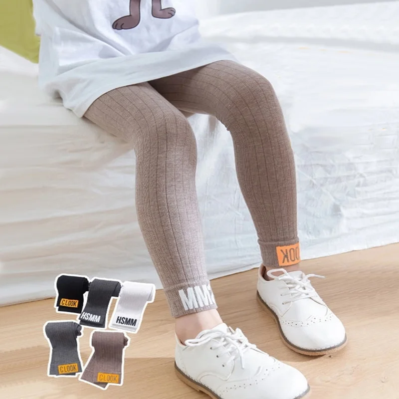 

2022 Spring Autumn Girls Leggings Children's Pants Letter Baby Ribbed Leggings Cotton Casual Kids Clothing Elastic Trousers