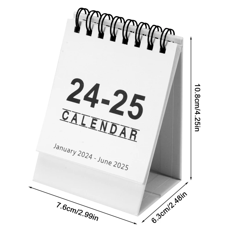 Portable Minimalist Desk Calendar, Inglês Agenda, Agenda Escolar, Diariamente, Mensal, Janeiro 2024-Junho 2025