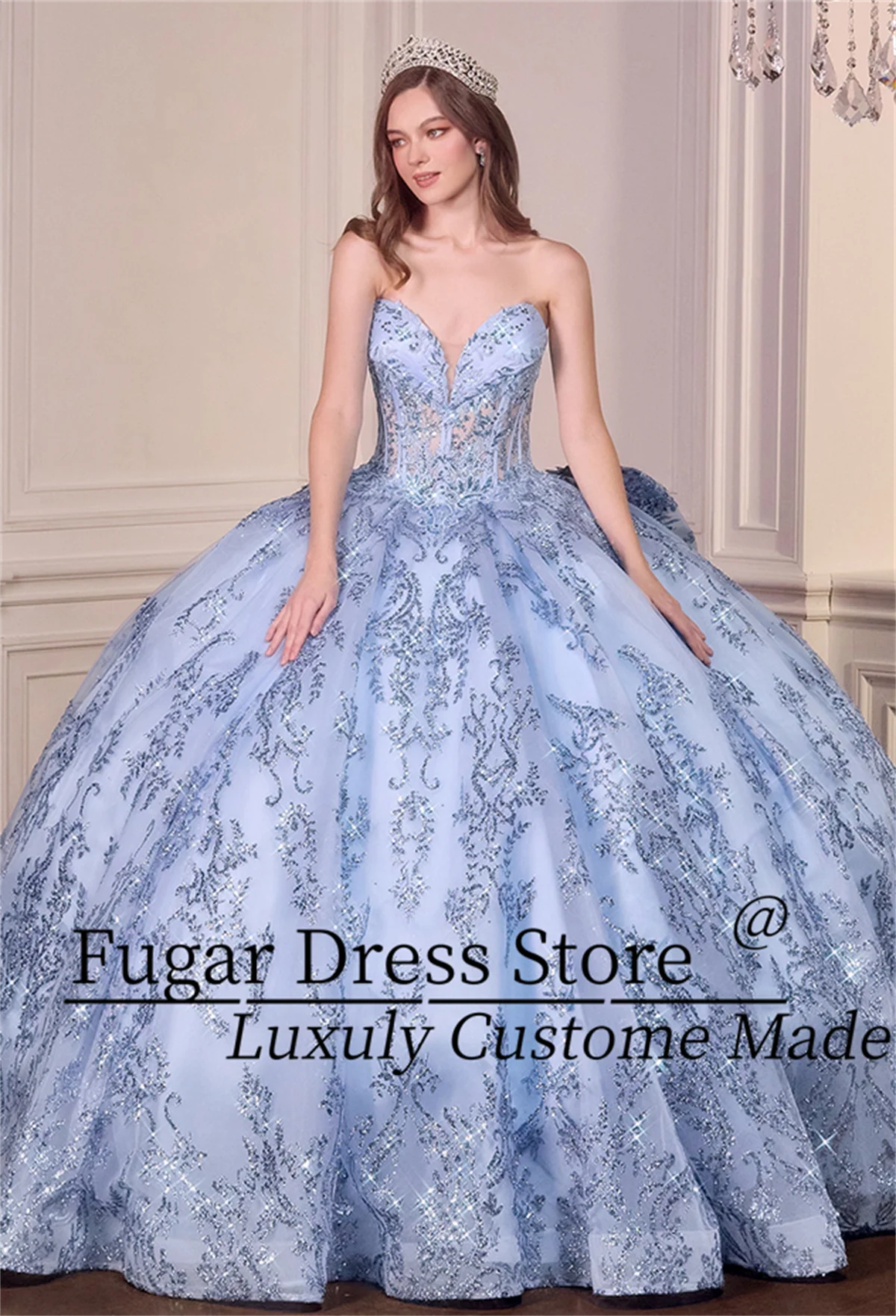 Customized Cinderella Quinceanera Dresses Strapless Long Sequin Sticker Bow Prom Party Ball Gowns Vestidos de 15 quinceañer