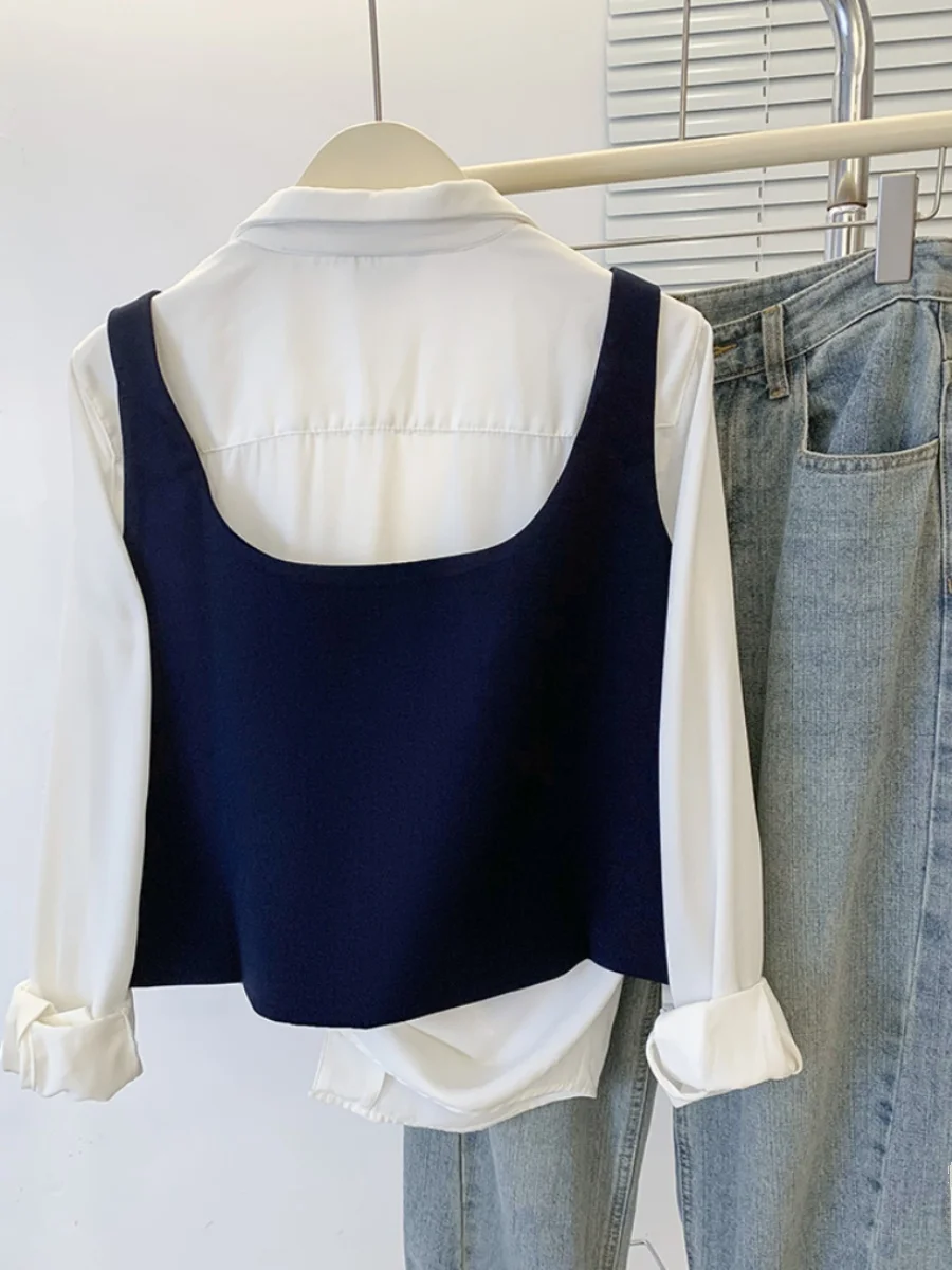 Ele Square Collar ort Women's  Vest Autumn Winter Faion Outerwear U-Neline Single Button Closure Trendy Top