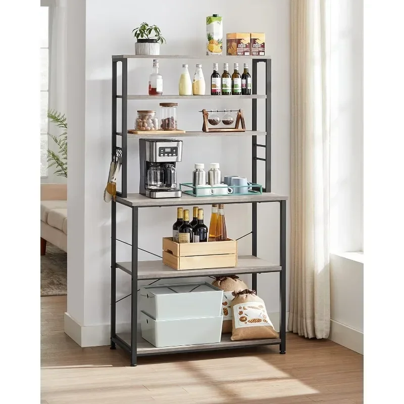 

Coffee Bar, Baker’s Rack for Kitchen with Storage, 6-Tier Kitchen Shelves with 6 Hooks,Microwave Stand