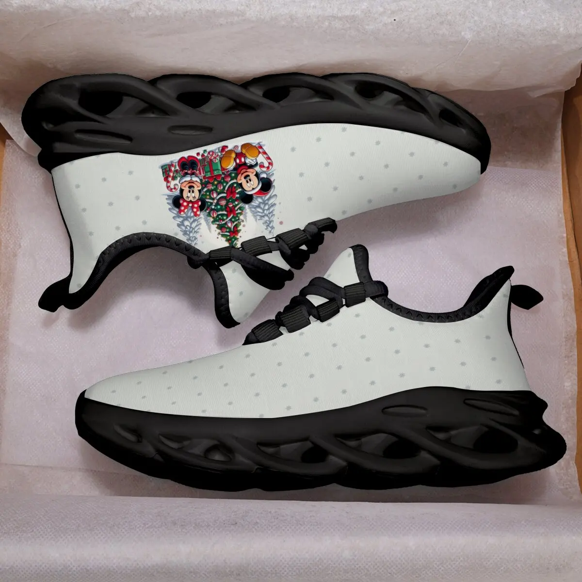 

Кроссовки для мальчиков, детский подарок для девочек, рождественские легкие кроссовки с Микки и Минни, узором снежинки и дизайном рождественской елки