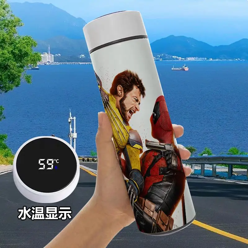 Anime peripheral Marvel Wolverine Deadpool cool cartoon pattern fashionable large capacity stainless steel smart thermos cup