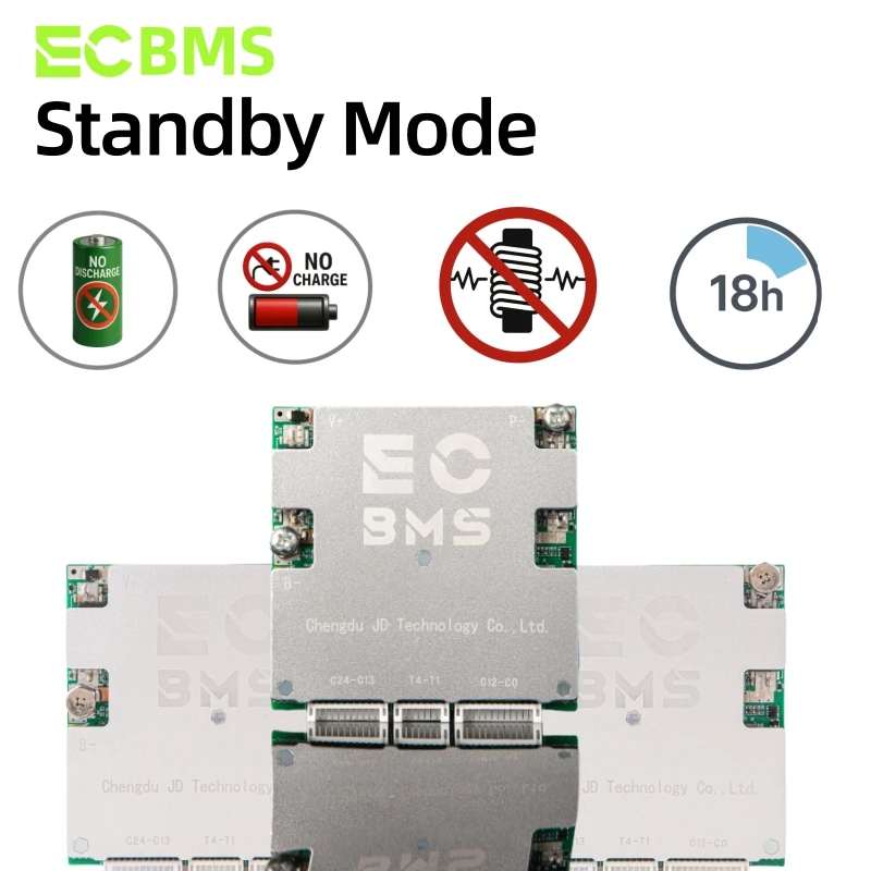ECBMS Power Wall BMS 6-18S 24V 48V LiFePO4 Li-ion 18650 50-150A Dual Temp Sensor UART App Monitor Inverter System Home Energy