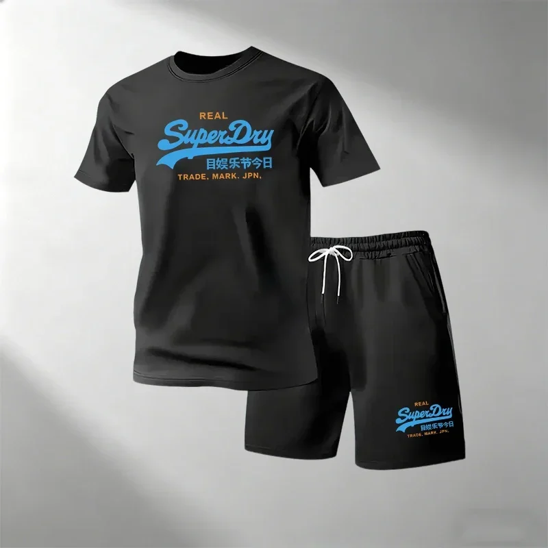 Summer Street Fitness Men's T-Shirts Sets Short Sleeve T-Shirt + Shorts Quick Dry Breathable Round Neck Running Suit Hot Sale