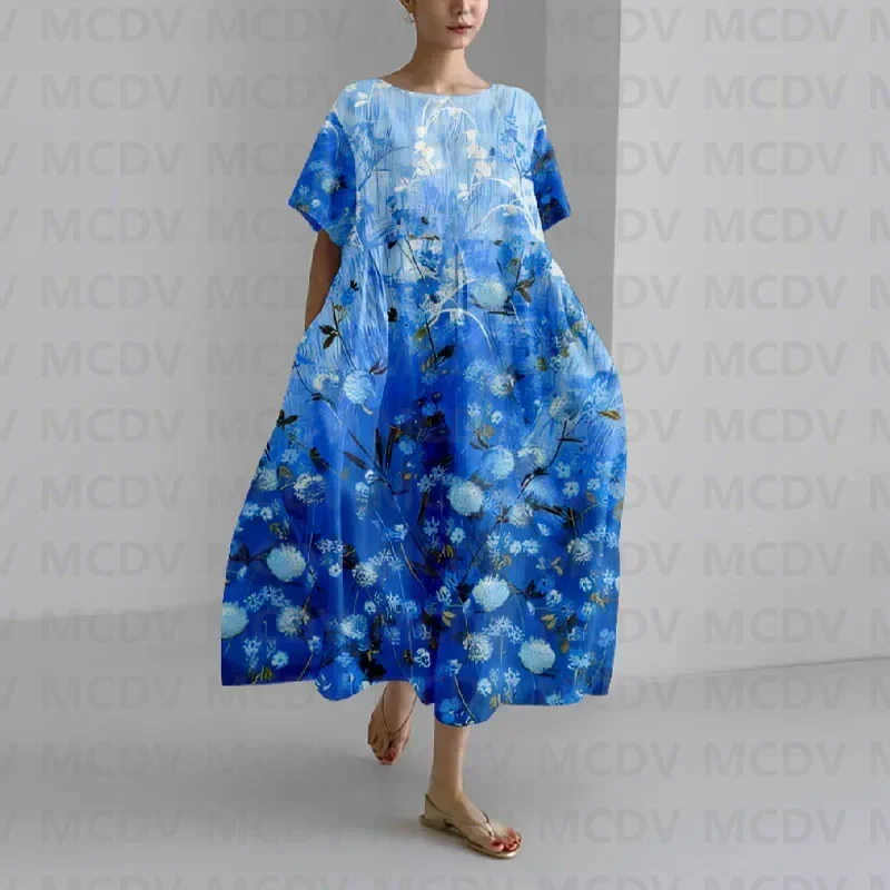 

Women's Fantasy Clematis Blossom Art Print Casual Midi Dress